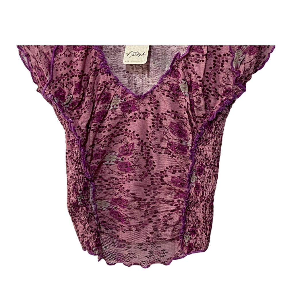 Free People Pink Floral Mesh Short Sleeve Tee - Picture 8 of 13